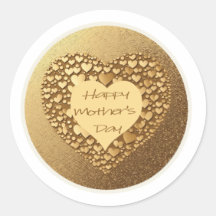 Happy Moederdag Heart Gold Stickers