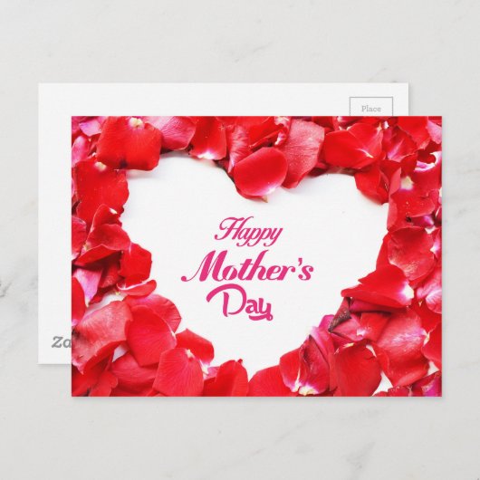 Happy Moederdag - Heart Shaped Roos Petals Briefkaart (Voorkant / Achterkant)