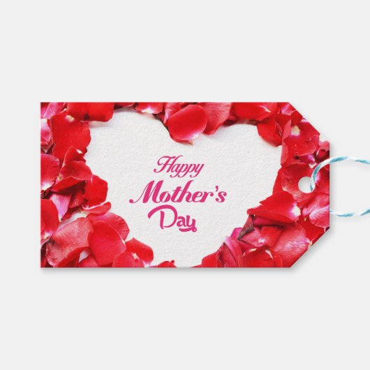 Happy Moederdag - Heart Shaped Roos Petals Cadeaulabel (Voorkant (Horizontaal))