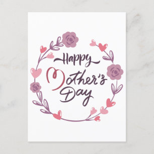 Happy Moederdag Hearts Floral Wreath Bouquet Briefkaart