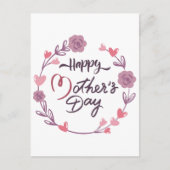 Happy Moederdag Hearts Floral Wreath Bouquet Briefkaart (Voorkant)