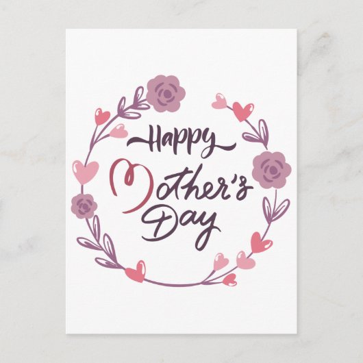 Happy Moederdag Hearts Floral Wreath Bouquet Briefkaart (Voorkant)