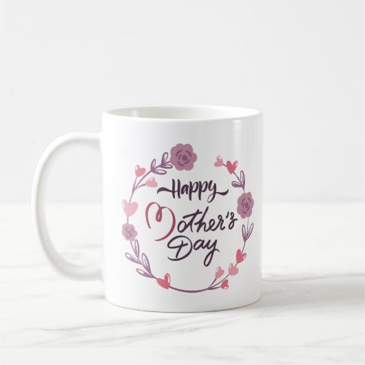 Happy Moederdag Hearts Floral Wreath Bouquet Koffiemok (Links)
