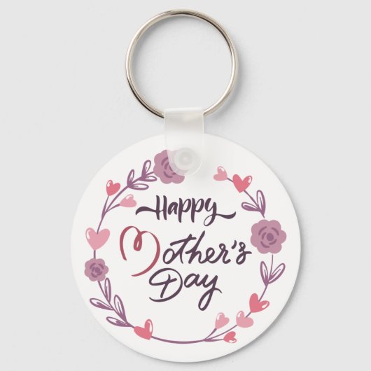 Happy Moederdag Hearts Floral Wreath Bouquet Sleutelhanger (Voorkant)
