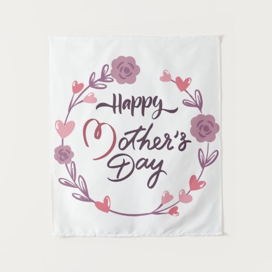 Happy Moederdag Hearts Floral Wreath Bouquet Wandkleed (Voorkant)