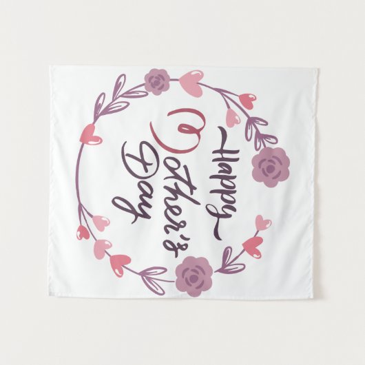 Happy Moederdag Hearts Floral Wreath Bouquet Wandkleed (Voorkant (horizontaal))