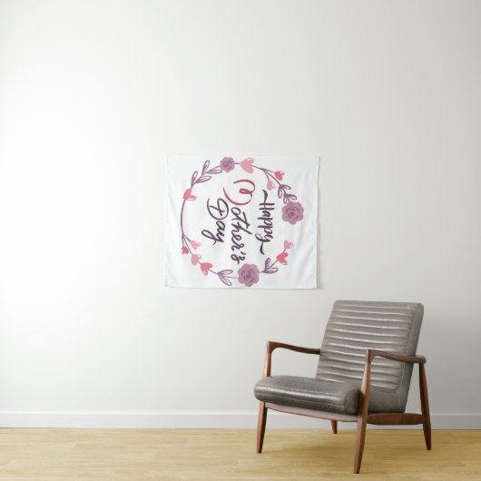 Happy Moederdag Hearts Floral Wreath Bouquet Wandkleed (In Situ (horizontaal))