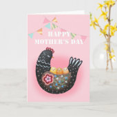 Happy Moederdag Hen Chicken moeder van drie Kaart (Gele Bloem)
