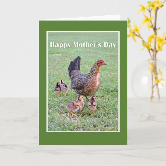 Happy Moederdag Hen en Chicken Kaart (Gele Bloem)
