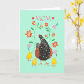 Happy Moederdag Hen met drie kuikens moeder liefde Kaart (Gele Bloem)