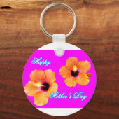 Happy Moederdag Hibiscus Oranje Magenta JGibney Sleutelhanger (Voorkant)
