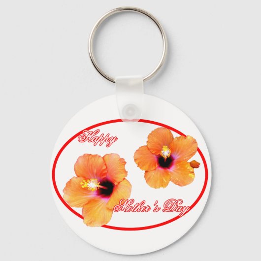 Happy Moederdag Hibiscus Transp Red Oval Gibne Sleutelhanger (Voorkant)