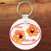 Happy Moederdag Hibiscus Transp Red Oval Gibne Sleutelhanger (Voorkant)
