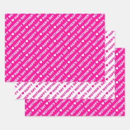 Happy Moederdag Hot Pink en White Inpakpapier Vel