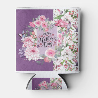 Happy Moederdag in Flora Lijst, roze, Paars Blikjeskoeler