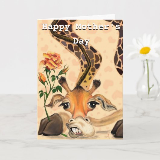 Happy Moederdag Kaart Giraffe met Roos (Kleine Plant)