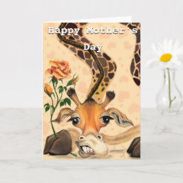 Happy Moederdag Kaart Giraffe met Roos
