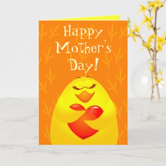 Happy Moederdag, kaart met kuiken (Gele Bloem)