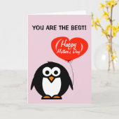 Happy Moederdag kaart met leuke pinguïn (Gele Bloem)