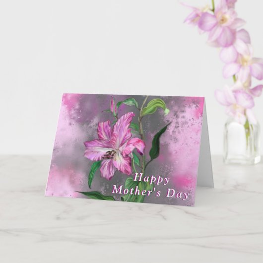 Happy Moederdag Kaart Paars Pink Lily Flowers (Orchidee)