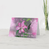 Happy Moederdag Kaart Paars Pink Lily Flowers (Voorkant)