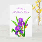 Happy Moederdag Kaart Paarse Irises Flowers (Gele Bloem)