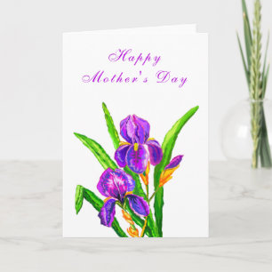 Happy Moederdag Kaart Paarse Irises Flowers