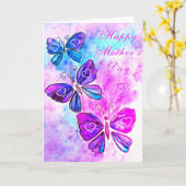 Happy Moederdag Kaart Roze Butterflies Harten (Gele Bloem)