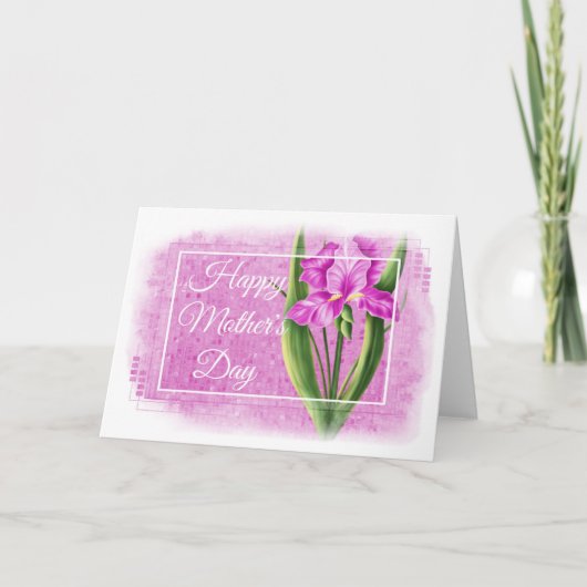 Happy Moederdag Kaart - Roze Iris d1 (Voorkant)