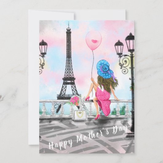 Happy Moederdag Kaart Vrouw met ballon (Voorkant)