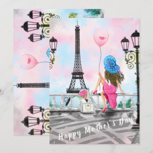 Happy Moederdag Kaart Vrouw met ballon (Voorkant / Achterkant)