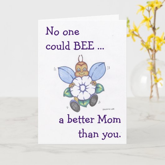 Happy Moederdag Kaart w / Cartoon Bee (Gele Bloem)