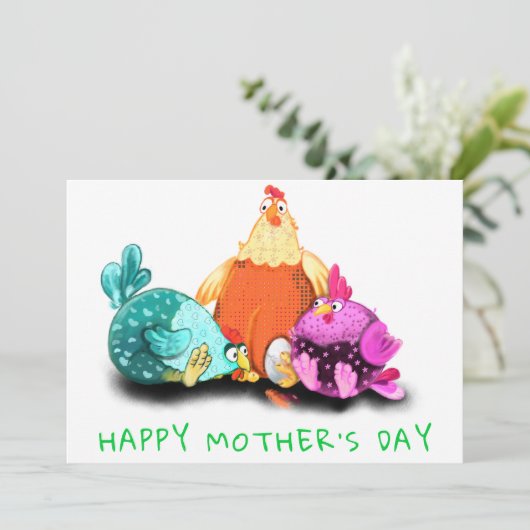 Happy Moederdag - kippen die op eieren wachten (Staand voorkant)