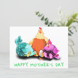 Happy Moederdag - kippen die op eieren wachten
