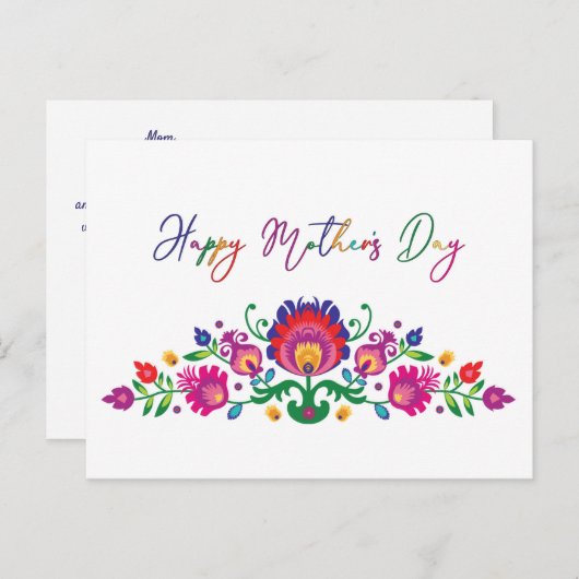 Happy Moederdag kleurful Folklore Briefkaart (Voorkant / Achterkant)