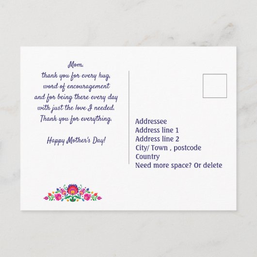 Happy Moederdag kleurful Folklore Briefkaart (Achterkant)