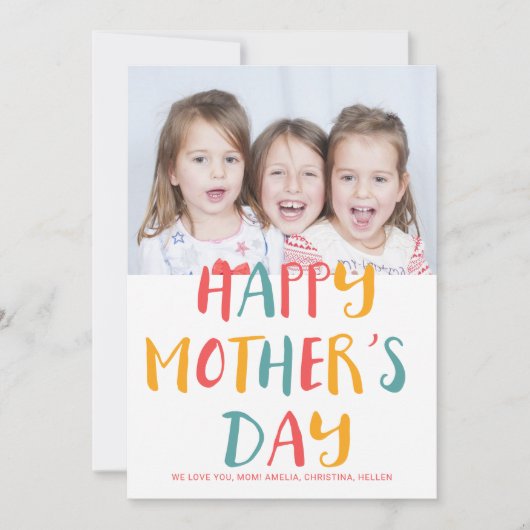 Happy Moederdag kleurige moderne scriptfoto Kaart (Voorkant)