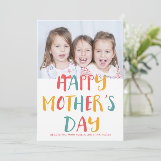 Happy Moederdag kleurige moderne scriptfoto Kaart (Staand voorkant)