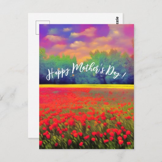 Happy Moederdag - Kleurrijke tulp-veld landscap Briefkaart (Voorkant / Achterkant)