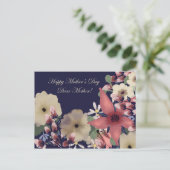Happy Moederdag | Koraalbloemen op de marine Feestdagenkaart (Staand voorkant)