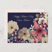 Happy Moederdag | Koraalbloemen op de marine Feestdagenkaart (Voorkant / Achterkant)