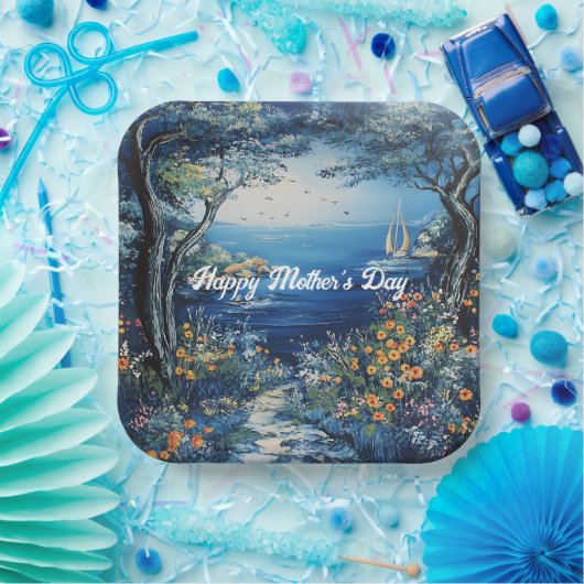 Happy Moederdag Lake Scene Papieren Bordje (Feest)