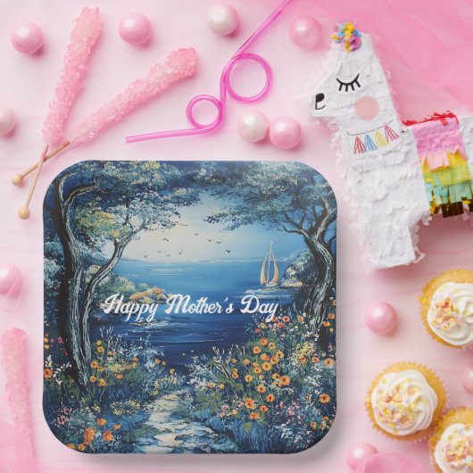 Happy Moederdag Lake Scene Papieren Bordje (Feest)