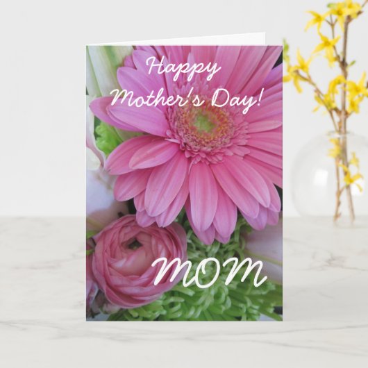 Happy Moederdag-M-roze Floral Kaart (Gele Bloem)