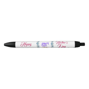 Happy Moederdag Ma Baby Zebra Floral Border Zwarte Inkt Pen