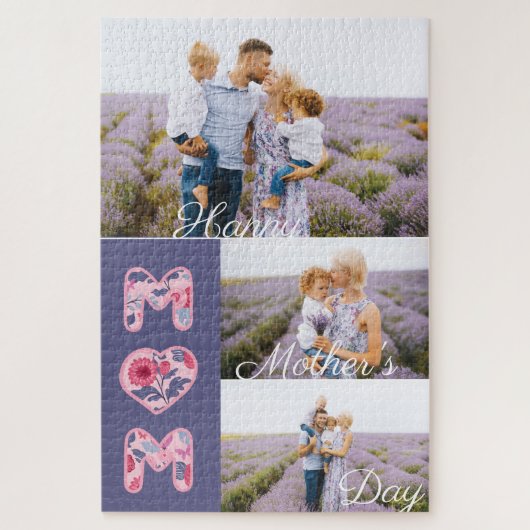 Happy Moederdag Ma Foto Collage & Florals Legpuzzel (Verticaal)