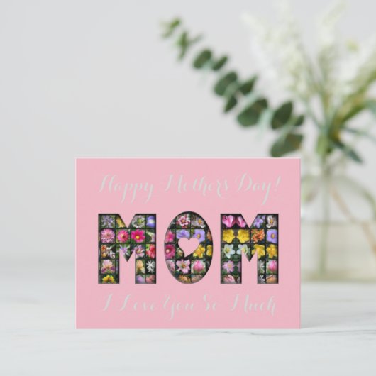 Happy Moederdag mam Ik hou van je Floral roze Briefkaart (Staand voorkant)