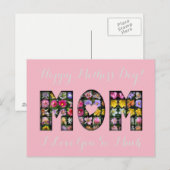 Happy Moederdag mam Ik hou van je Floral roze Briefkaart (Voorkant / Achterkant)