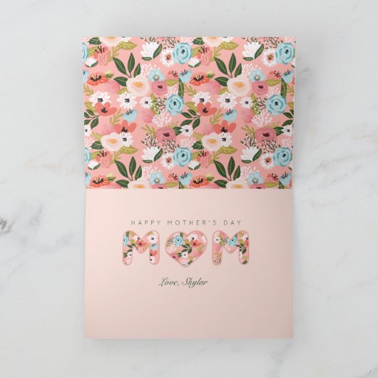 Happy Moederdag mam Roze Floral Blossom Foto Kaart (Binnen)