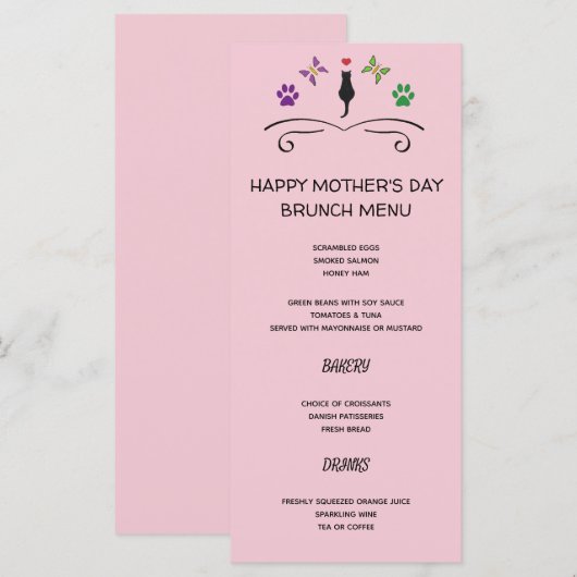 Happy Moederdag-menu met zwarte kat Menu (Voorkant / Achterkant)
